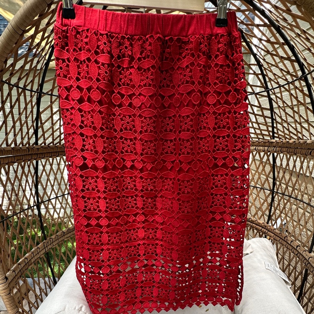 Lili’s Closet Crochet Red Lace Midi Skirt Small - Picture 8 of 15